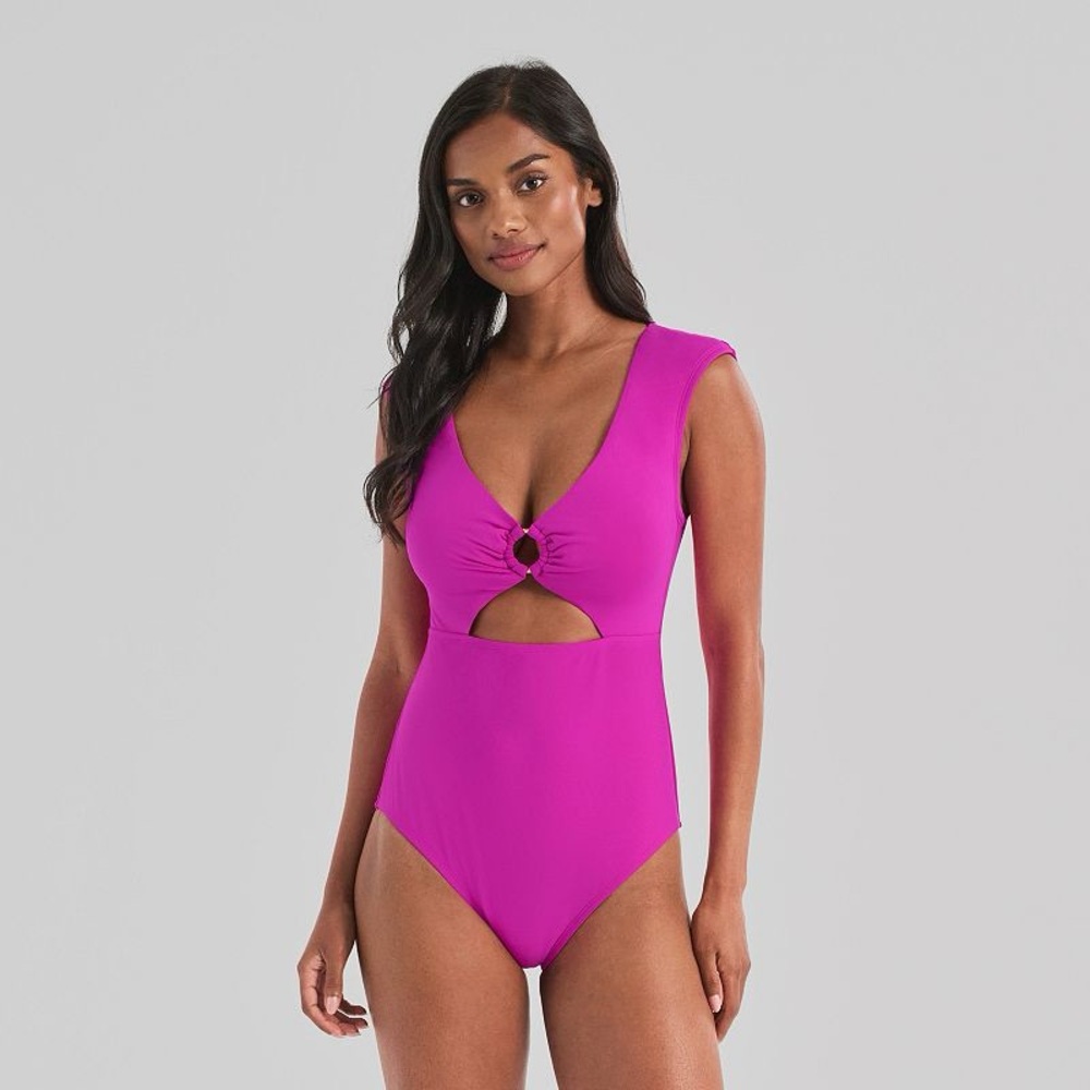 Freshwater Recycled Fabric size Large NWT One Piece Cap Sleeve Swimsuit Fuchsia - Picture 1 of 8